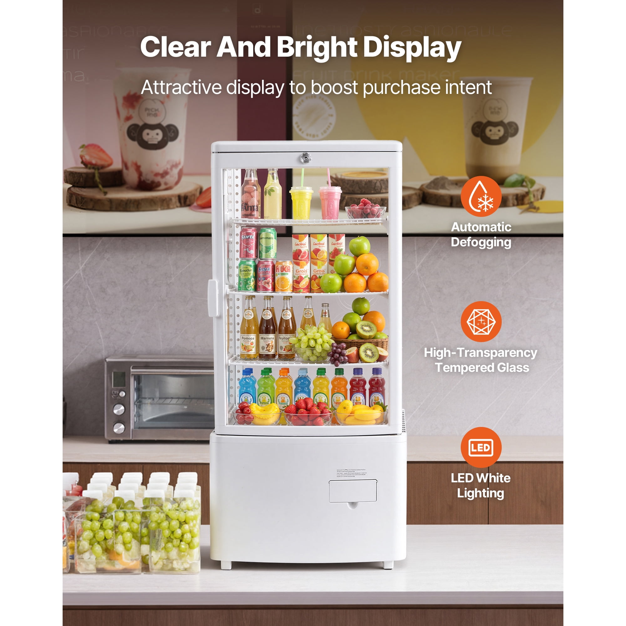 KFFKFF Refrigerated Countertop Display Case, 3 Cu.Ft./85L Capacity, 3-Tier Commercial Pastry Refrigerator with LED Lighting, Efficient Cooling System, Frost-Free Air Circulation, Ideal for Bakeries