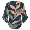 thumbnail image 6 of Elegant Peach Leaf Pattern Women's V-Neck Blouse With 3/4 Ruffled Bell Sleeves Casual Top Ladies Blouses, 6 of 7