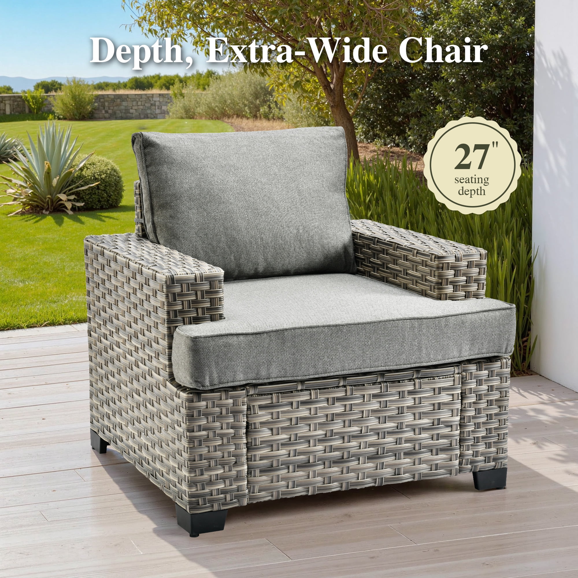 Ovios 8-Piece Outdoor Patio Furniture Set with Solar-Powered Lighted Coffee Table All-Weather Wicker Conversation Seating with Ottomans, Dark Gray