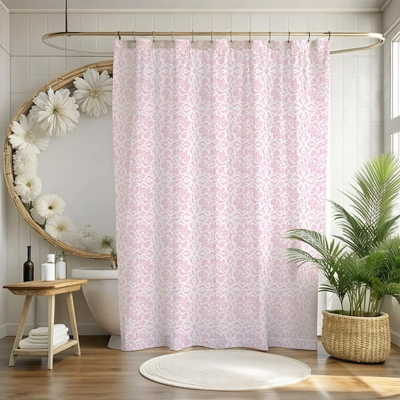 Pink Shower Curtain Flower Toile Bathroom Decor for Teen Girl Boho Pink Parisian Shower Curtain Aesthetic Bathroom Decor Chic Bath Drape 60x72in