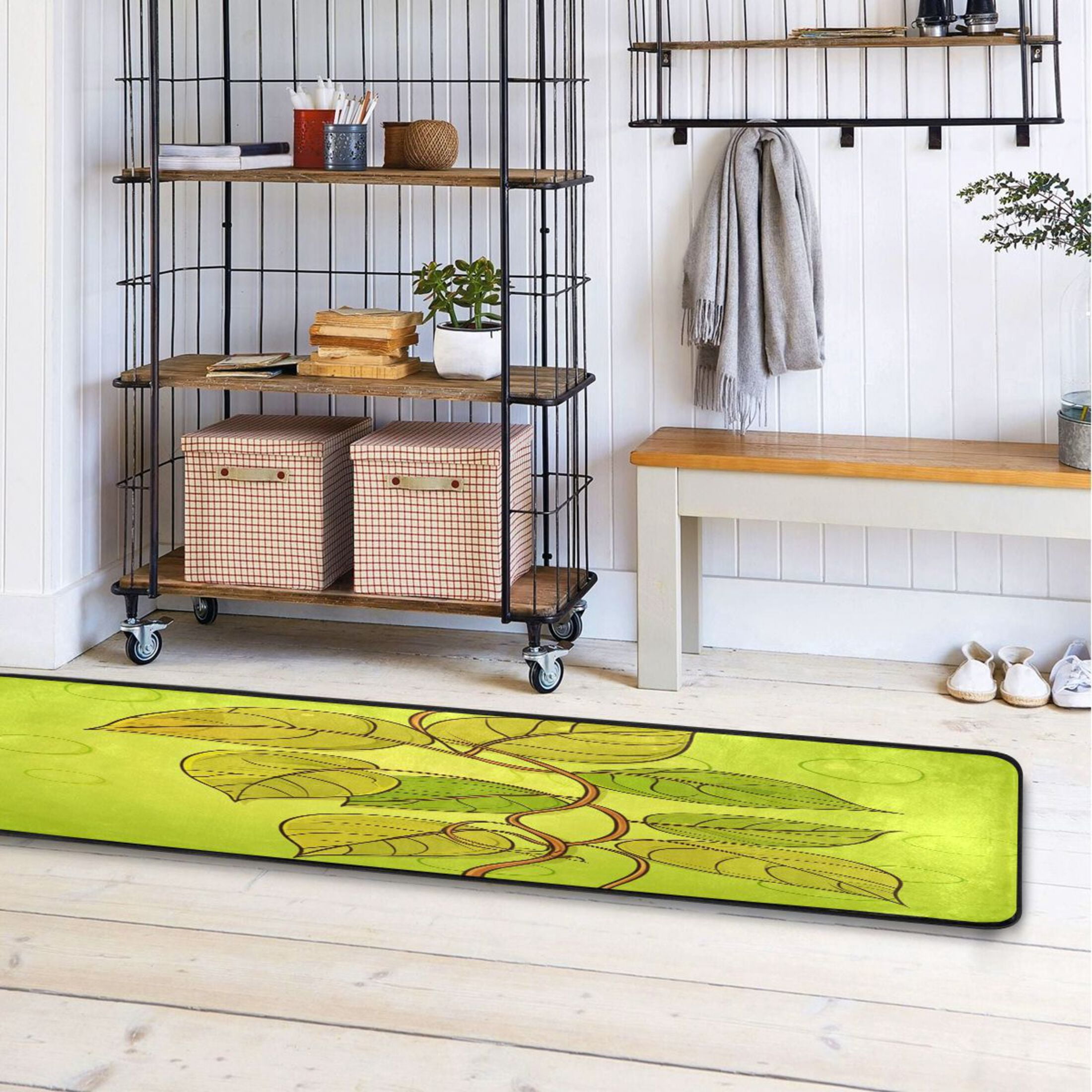 Yellow and Green Leaves 72x24" Runner Rug, Non-Slip Memory Foam Cushion, Anti-Crease for Hallways and Bedrooms
