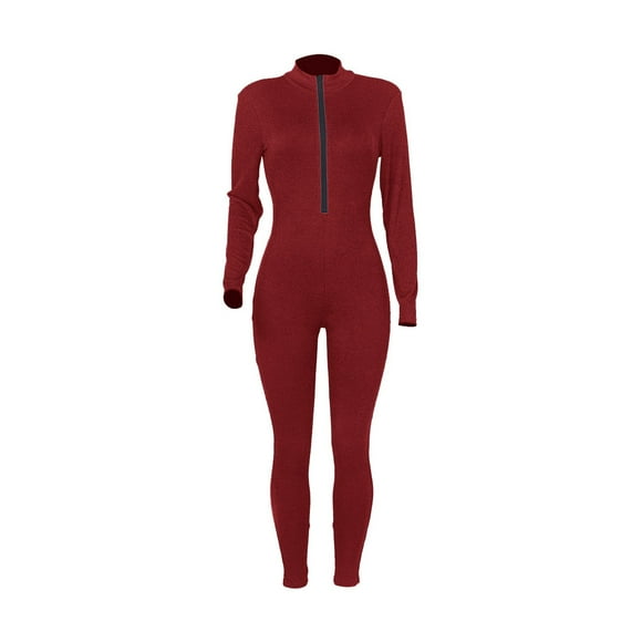 Outfmvch Bodysuits For Women Jumpsuit Women'S Stripe Fabric Zipper Slim Long Casual Jumpsuit Jumpsuits For Women Dressy Red M