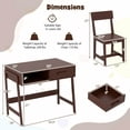 thumbnail image 3 of Costway Kids Desk and Chair Set with Storage Drawer and Hutch, Student Writing Desk Set Brown, 3 of 10