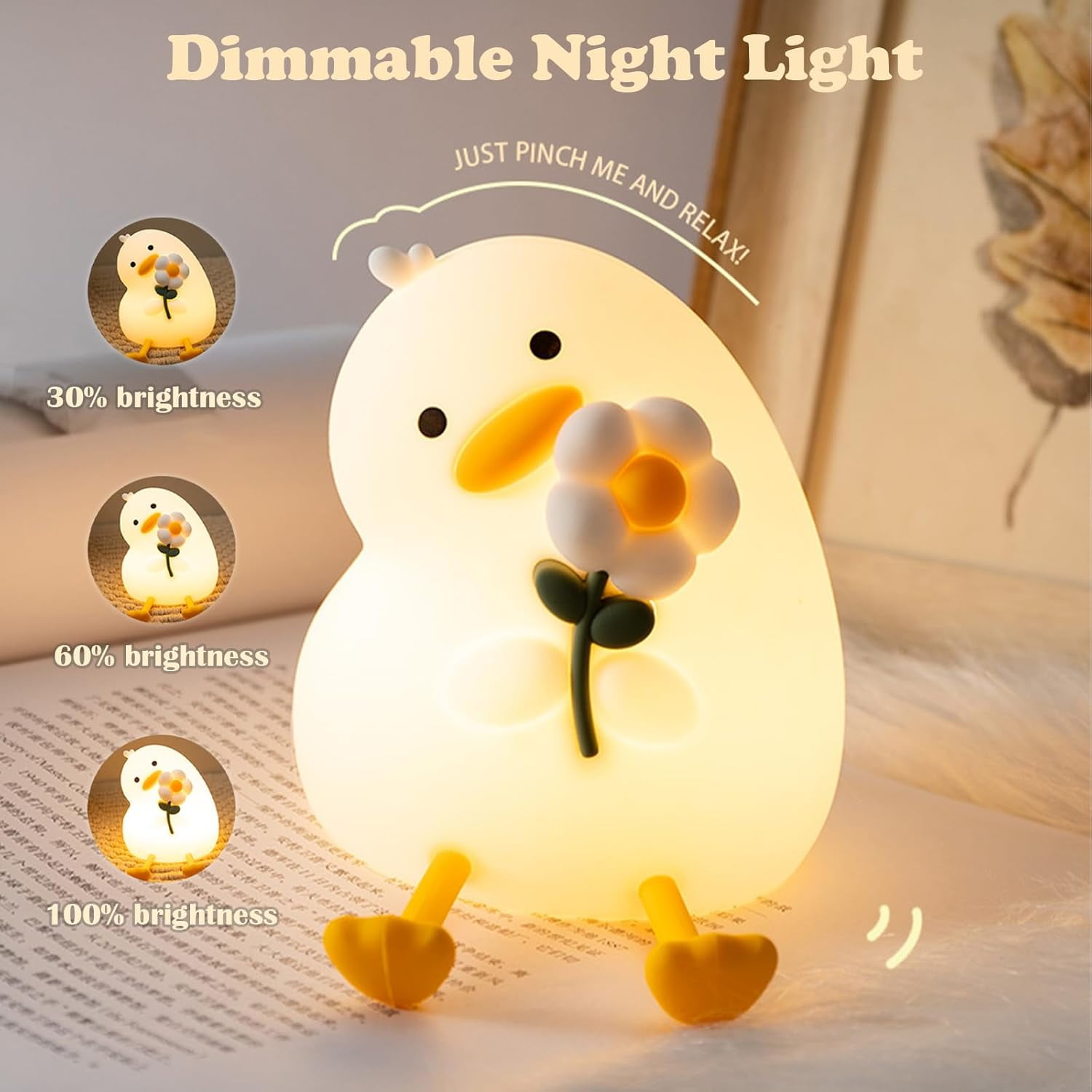 Night Light for Kids, Cute Duck Silicone NightLight with Timer, Rechargeable Nursery Light, LED Squishy NightLights, Safe Bedside Lamp, Dimmable Animal Night Lamp for Boys Girls Toddler