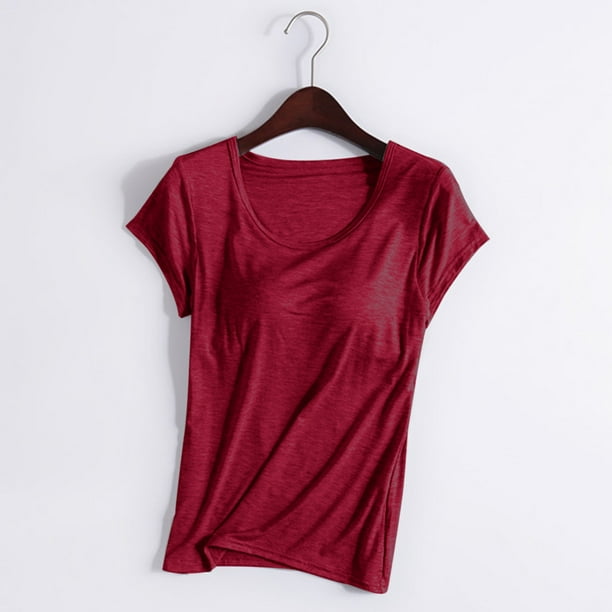 Camisola de manga corta para mujer con almohadilla para el pecho, sin aros de acero, ropa interior para yoga, camiseta deportiva, sujetador de yoga, pijama de poliéster para mujer