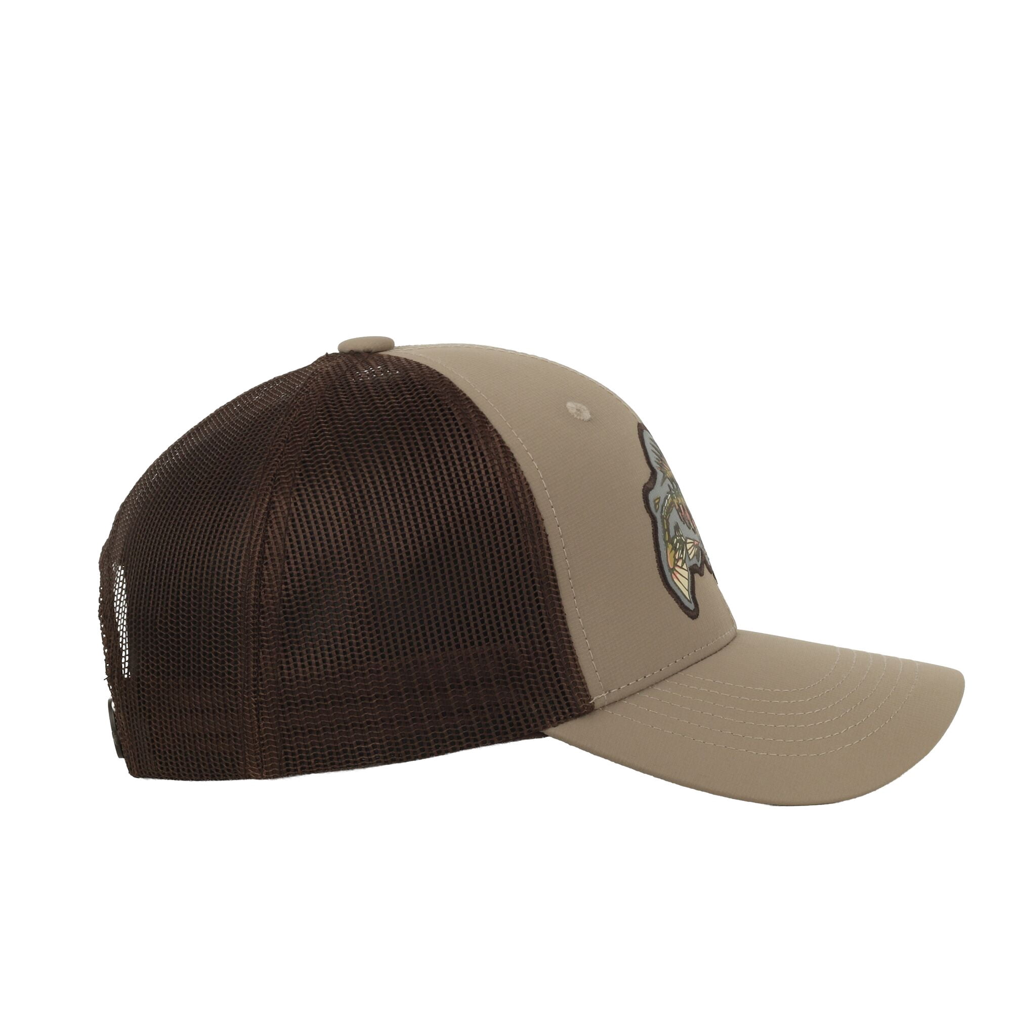Outdoor Cap Bone Trout Patch Cap – Unstructured Mesh Back Snapback, One Size, Khaki/Brown