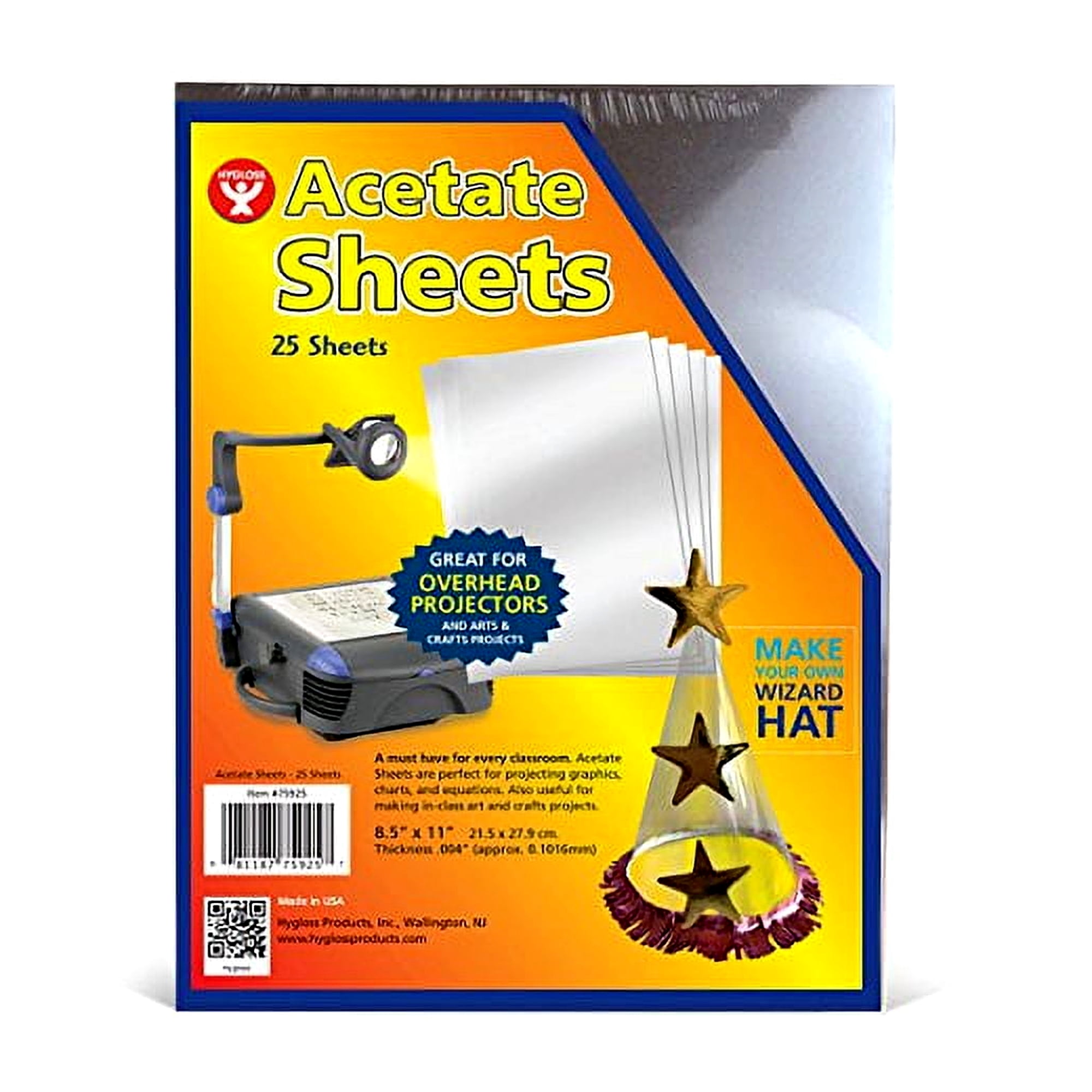 Hygloss Clear Acetate Sheets, 8.5 x 11 in, 7 Mil, 25 Pack