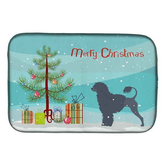 Portuguese Water Dog Merry Christmas Tree Dish Drying Mat