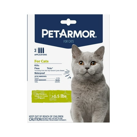 PETARMOR Flea & Tick Treatment for Cats over 1.5 lbs, 3 Monthly Applications