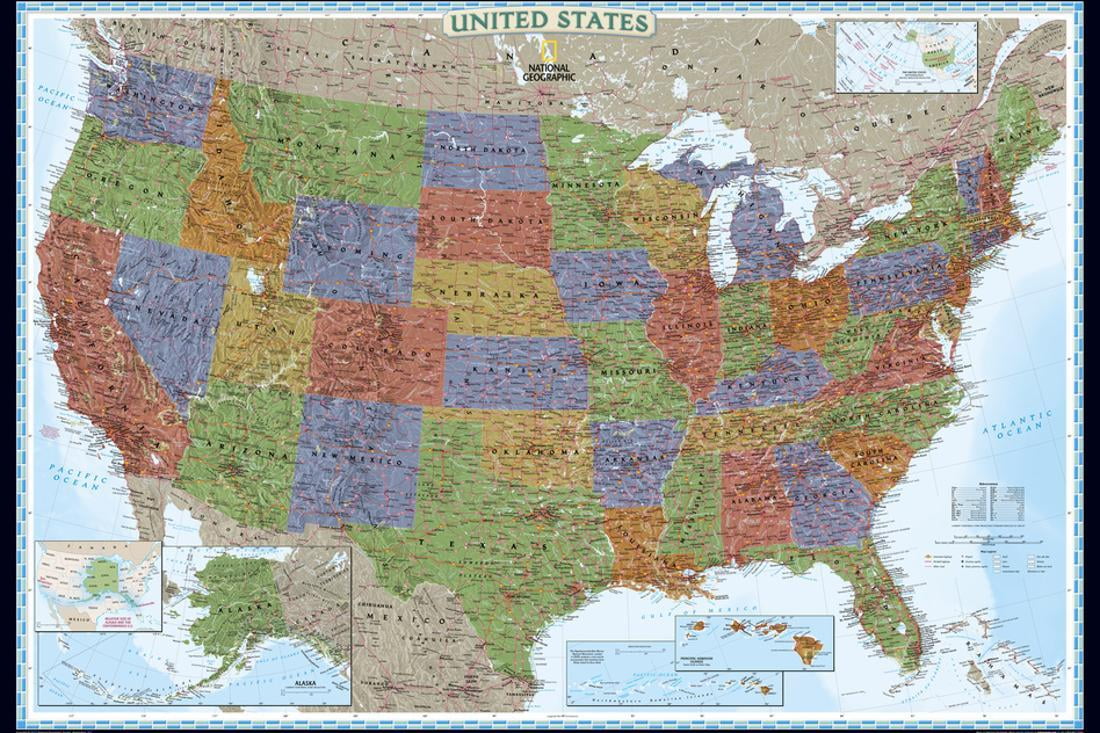 united states political map decorator style north america print wall