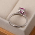 thumbnail image 2 of Lab Simple pink sapphire statement ring, emerald cut, minimalist anniversary ring, 2 of 3