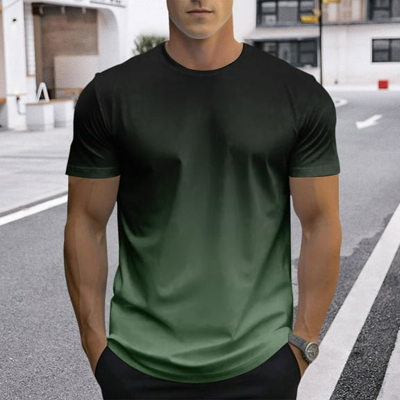 GBSYEWXS T-Shirts For Men Crew Neck Cool Shirts Gradient Relaxed Army Green Tee