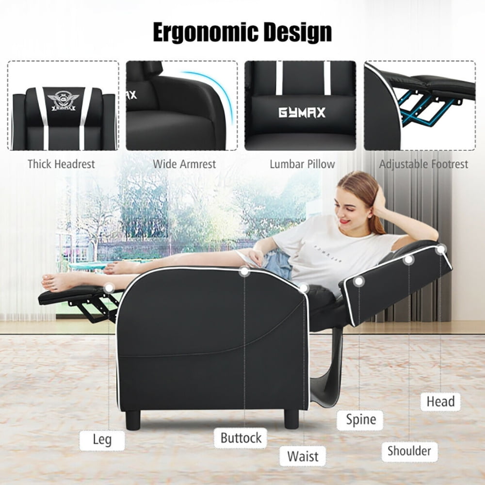 Finihen Massage Recliner Chair, Massage Racing Gaming Single Recliner Chair, for Gaming Room, Home Theater, White Finihen Massage Recliner Chair, Massage Racing Gaming Single Recliner Chair, for Gaming Room, Home Theater, White