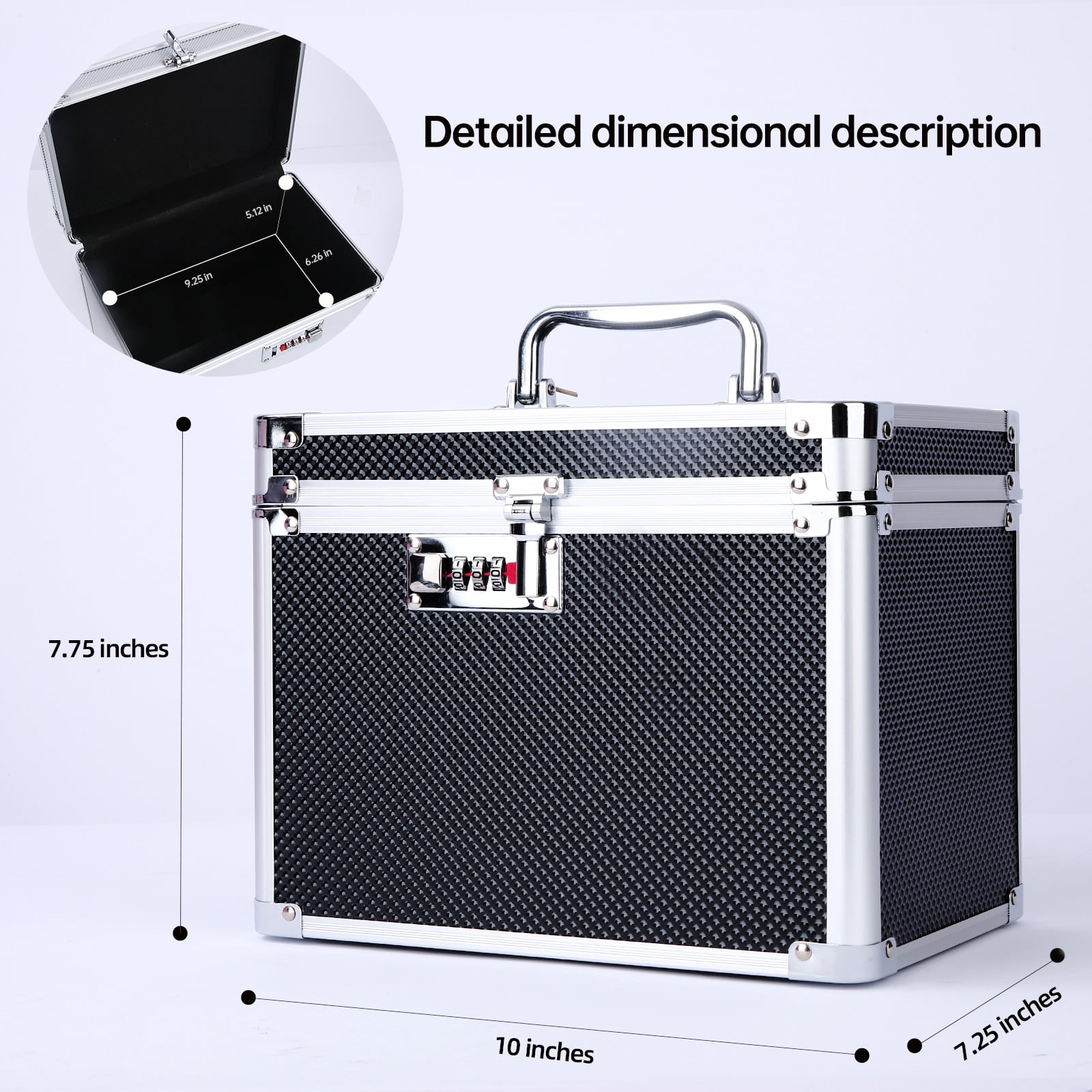 Combination Lock Box, Security Lock Boxes for Documents, Valuables, Medicine & Money - 10 x 7.25 x 7.75 Inch-Black
