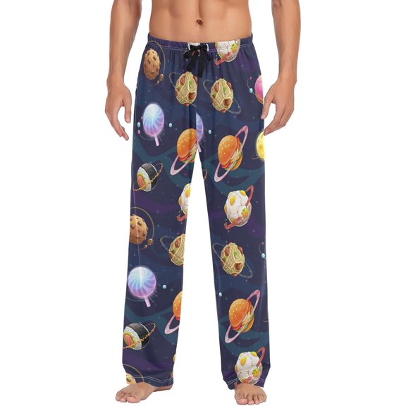 GZHJMY Men's Pajama Pants - Food Planet, Loose Thin PJs Lounge Sleep Bottoms with Pockets Drawstring, Pajama Bottoms for Home and Rest, Large