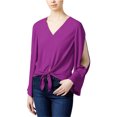 thumbnail image 1 of Blusa de punto Rachel Roy con lazo en la parte delantera para mujer Púrpura Mediana Tejer, 1 of 1