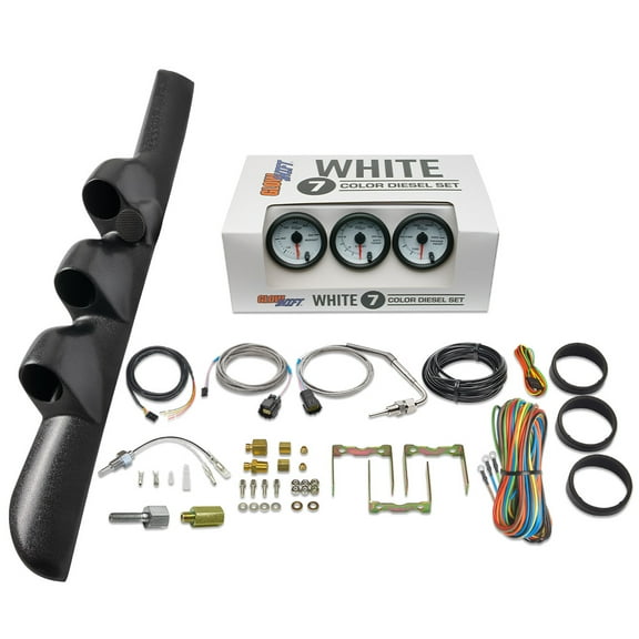 GlowShift | 1998-2002 2nd Dodge Ram 5.9 Cummins Triple Pillar Pod with White 7 Color Series 60 PSI Boost Gauge, 2400 Pyrometer Exhaust Gas Temperature Gauge & Trans Temp Gauge