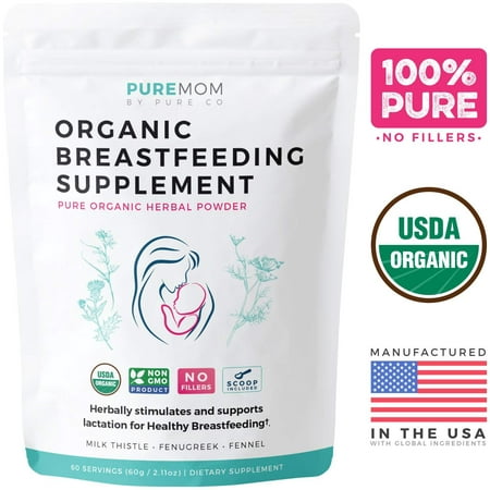 Pure Co USDA Organic Breastfeeding Supplement (Powder) Increase Milk Supply & Herbal Lactation Support - No Fillers - NON-GMO Aid For Mothers - Fenugreek Seed, Milk Thistle & Fennel Seed | 60