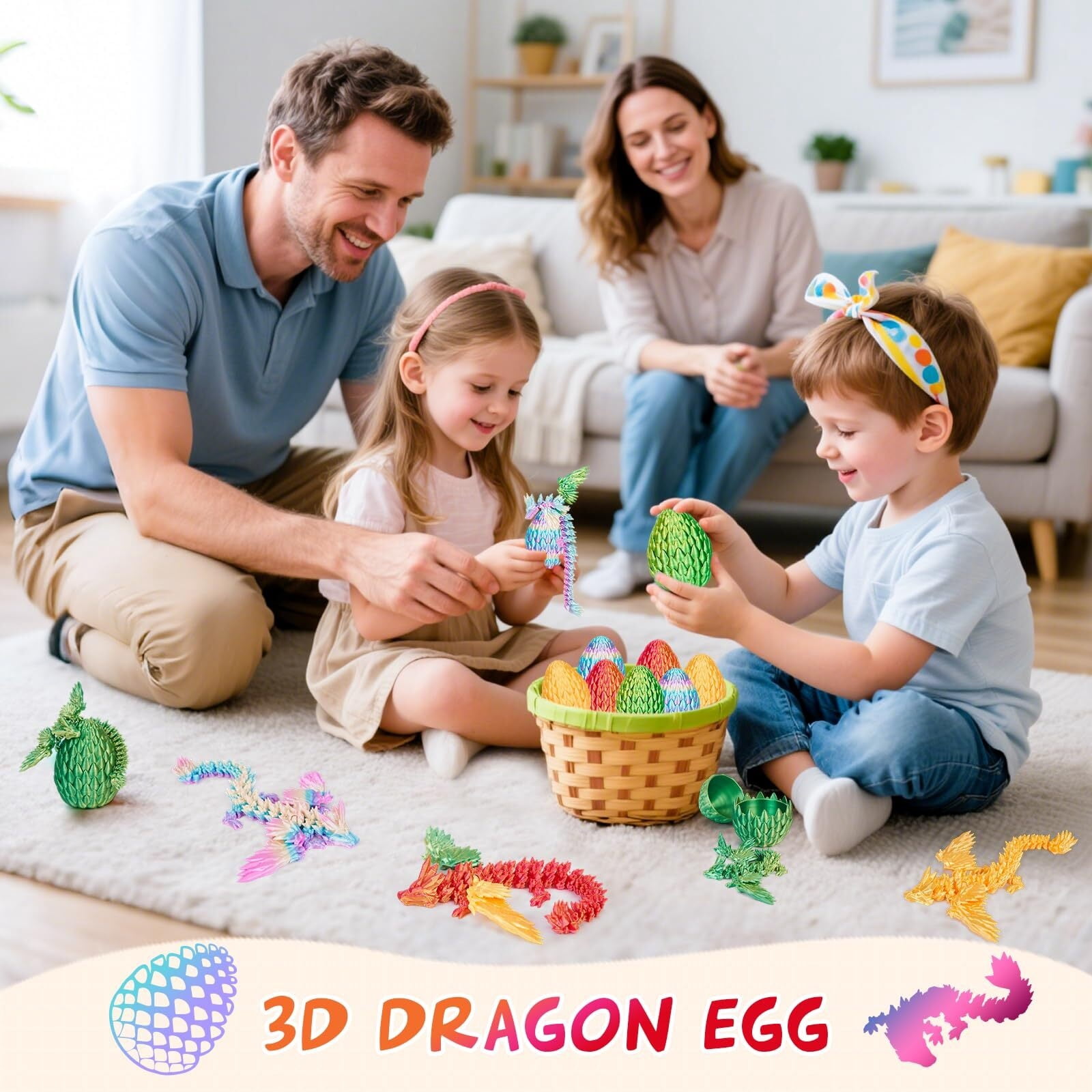 3D Printed Dragon Eggs  4PCS Articulated Dragon , Mystery 3D Fidget Dinosaur Eggs Set for & Adults, Fantasy Desk Decor & Collectible Gifts