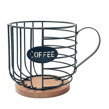Aqzb Coffee Storage Organizer Rack - Large Capacity Metal Holder with Wooden Base - Tidy Countertop - Kitchen Supplies
