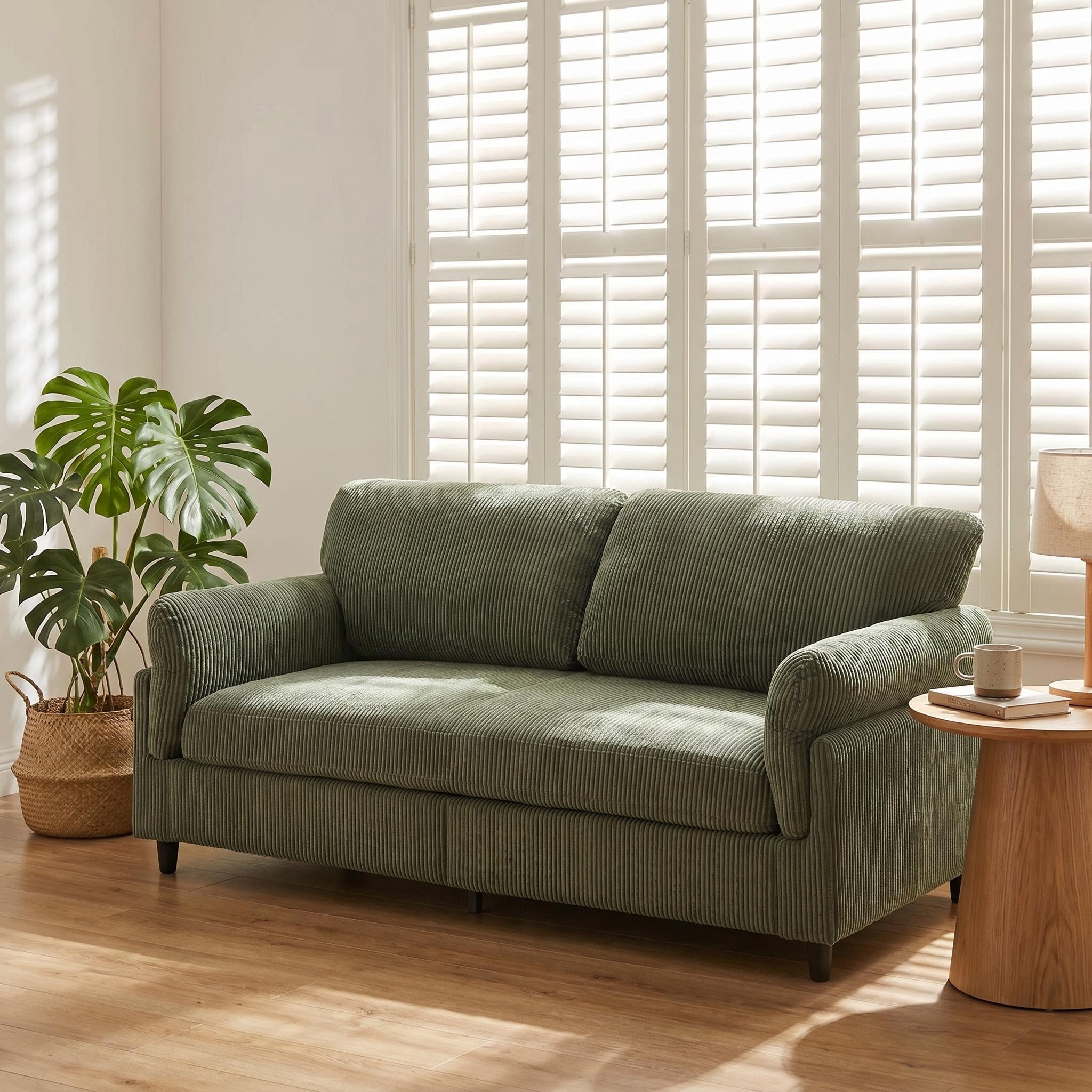 MOONMISS 82.6" Retro Corduroy Loveseat Sofa with Solid Wood Legs, 2-Seater Modern Upholstered Couch for Living Room,Bedroom,Green