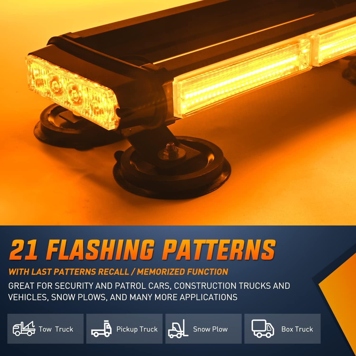 Nilight 14.5 Inch Amber White COB LED Strobe Light Bar with Magnetic Base for Trucks & Vehicles