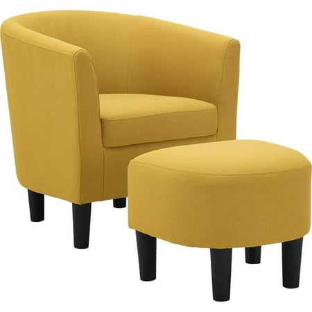 LILOLA Parkins Yellow Linen Accent Chair with Ottoman ...