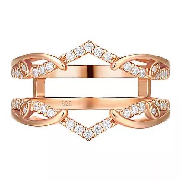 1.5 ct Round Simulated Diamond Rose Gold Vintage Sterling Silver Ring Guard Enhancer for Engagement Rings