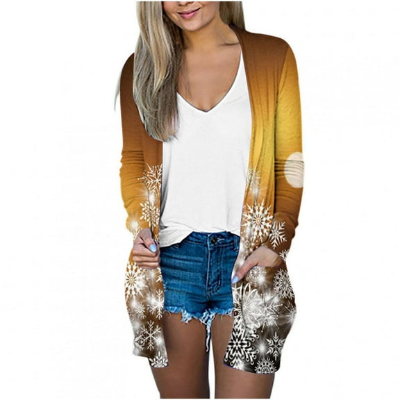 Penkiiy Women's Lightweight Open Front Cardigans Long Sleeve Casual Soft Drape Fall Cardigan with Pocket Gold for L