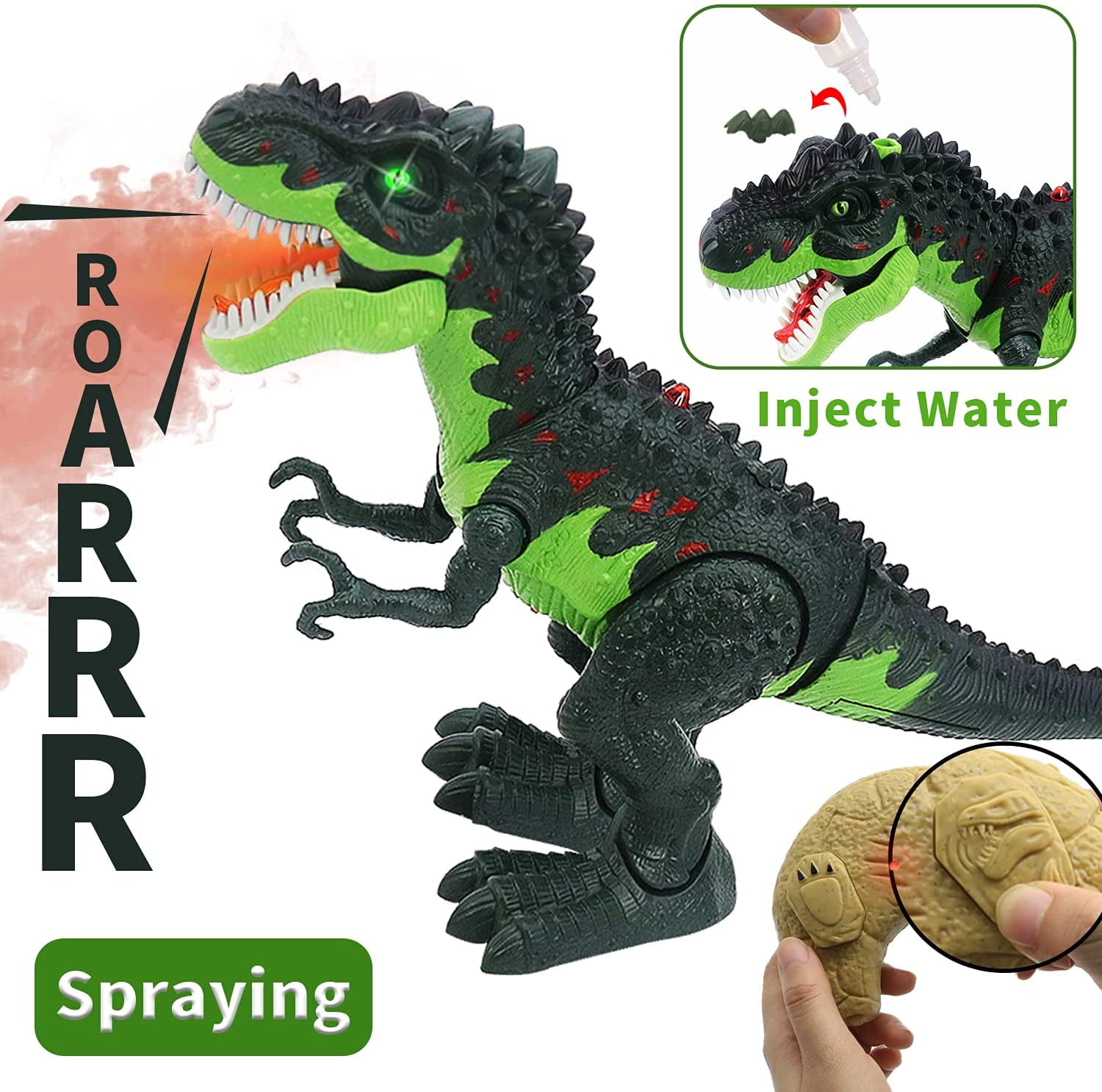 Lvelia Remote Control Dinosaur Toys for Kids, Electronic RC Dinosaur T-Rex Robot with LED Light & Flame Spaying & Roar,Realistic Walking Toys Birthday Gifts for Boys Girls 3 Years+