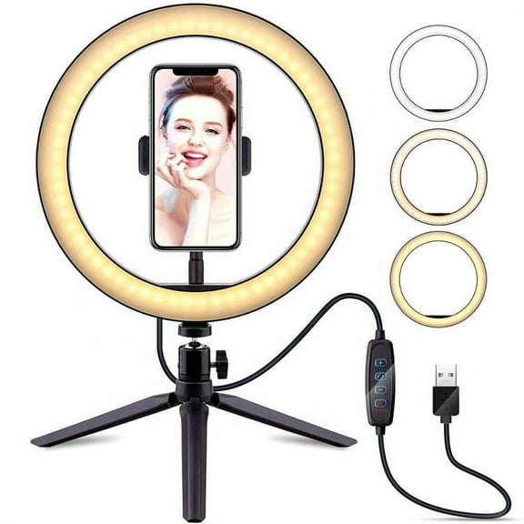 Yi Lighting 10" LED Ring Light with Tripod Stand & Phone Holder, Desk Makeup Light for Live Streaming YouTube, TikTok
