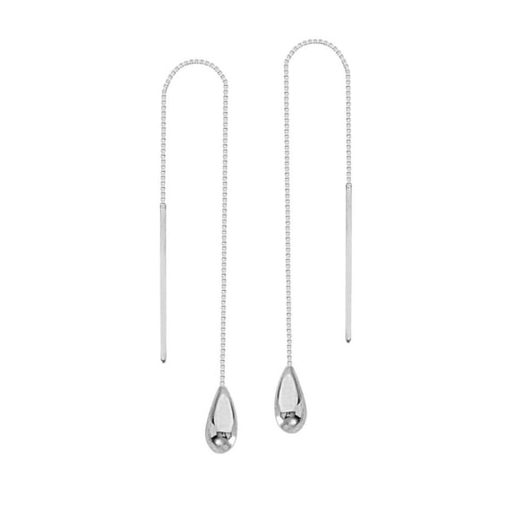 14k White Gold Tear Drop Box Chain Threader Earrings - .9 Grams