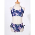 thumbnail image 3 of CHICTRY Kids Girls Two-pieces Swimsuit Floral Patterns Crop Top with Bottoms Bathing Suit Beach Pool Swimwear Beach Navy Blue 4, 3 of 7