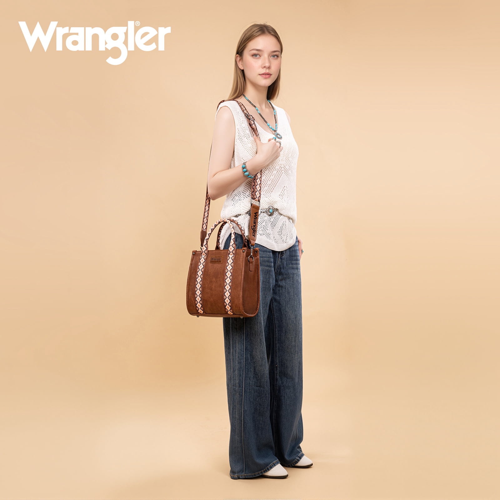 Wrangler Aztec Tote Bag for Women Boho Shoulder Purse, Cf-Dark brown