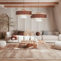 Arturesthome Linen Lampshade Rattan Weaving Pendant Lights Wicker Chandelier Hanging Ceiling Light Fixture for Kitchen Island