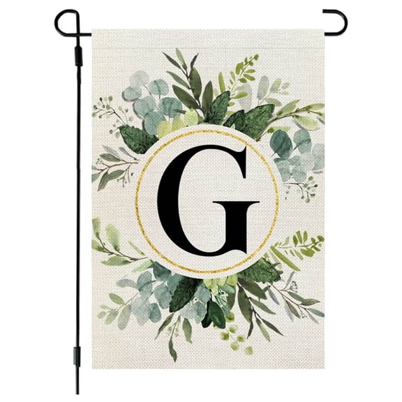 Classic Monogram Letter Garden Flag, 26 Letters green Plant Printing Flag, Double Sided Family Last Name Initial Yard Flags - Weather Proof - Personalized Welcome Home Decor
