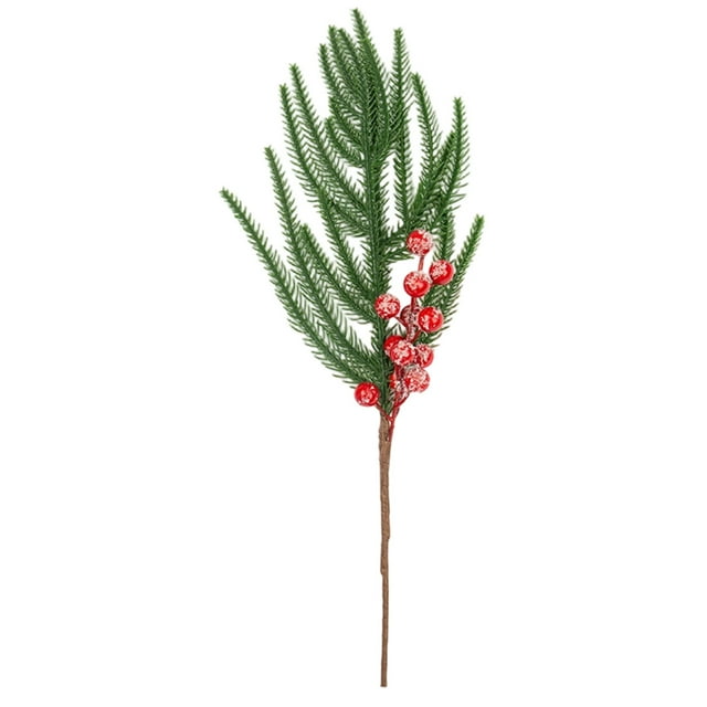Ordin节 Décoration Aiguilles de Pin Boutures de Plantes Vertes avec Baies Rouges et Pommes de Pin pour Décoration de Vacances à la Maison