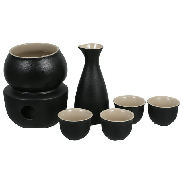 1 juego de jarra y tazas de cerámica japonesas para servir sake, olla tradicional para sake con calentador y recipiente para calentar, botella de porcelana para servir sake