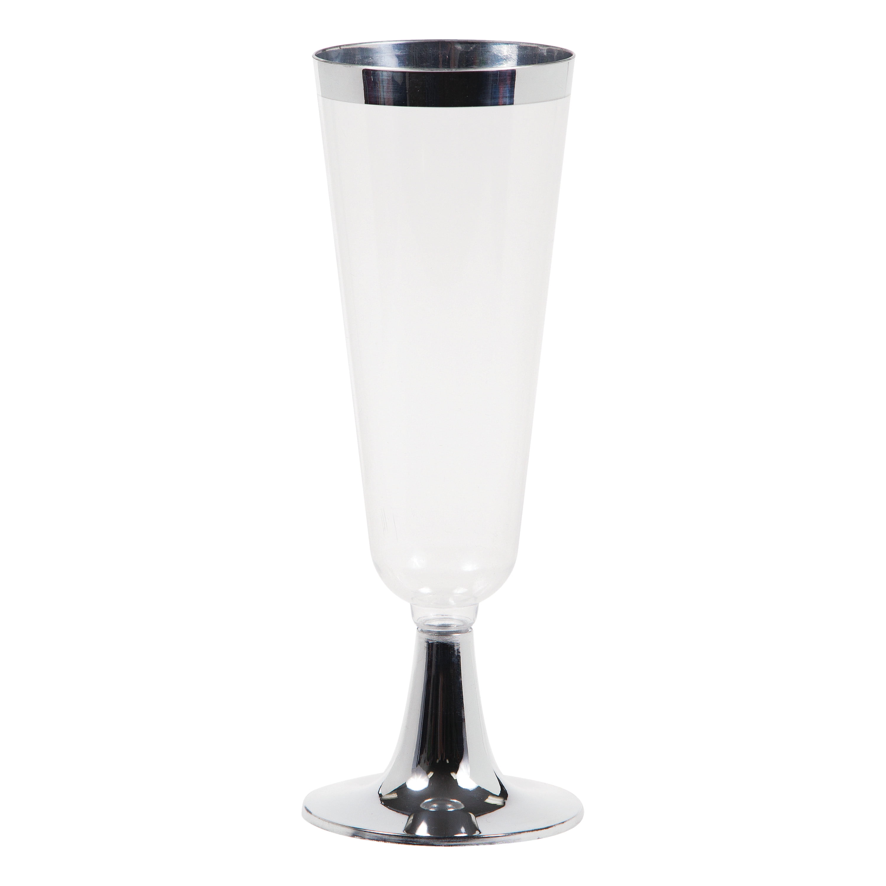 Silver Rimmed 5.5 oz. Plastic Champagne Flutes 24 Count for 24 Guests