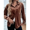 thumbnail image 3 of Women'S Winter Long Sleeve Velvet Cardigan Button Casual Tops Shirt Ladies Tops Coffee Brown XS, 3 of 8