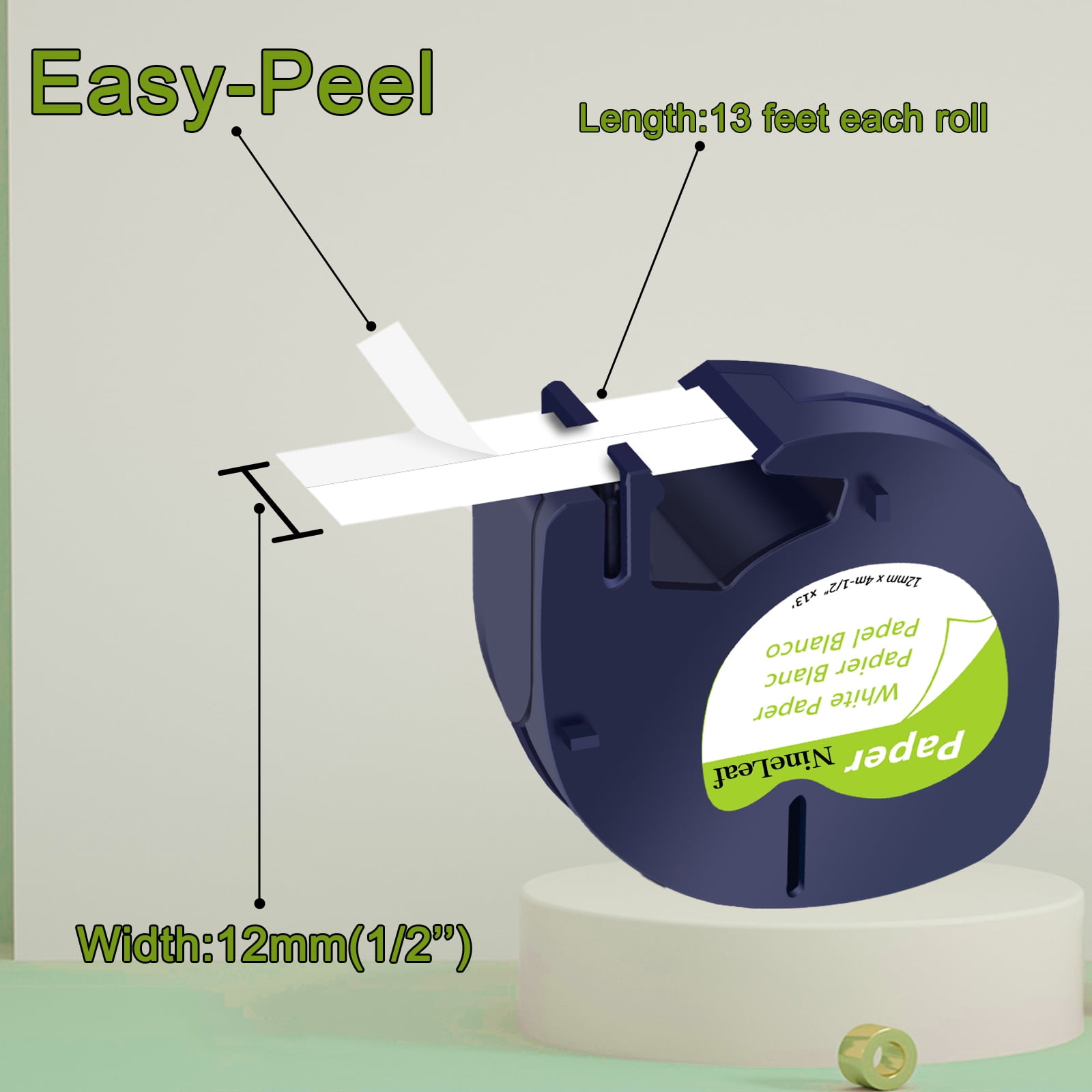 (3 pack) NineLeaf 5PK Compatible for DYMO LetraTag Refills 91330 12mm 1/2'' Black on White Paper Label Maker Tape