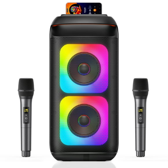 JYX Altavoz Portátil para Fiestas, Altavoz Bluetooth con 2 Micrófonos, Altavoz de Graves Profundos con Luz RBG, T37-T