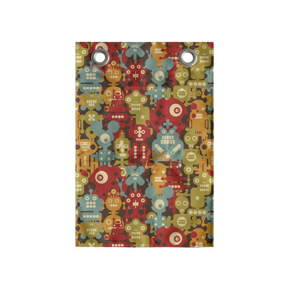 Cartoon Hanging Pocket Organizer, Colorful Robot Monsters Sci Fi Style Retro Game Cyborg Fantasy Alien Pattern, Printed Polyester Storage Bag with Pockets, 14" x 20", Multicolor