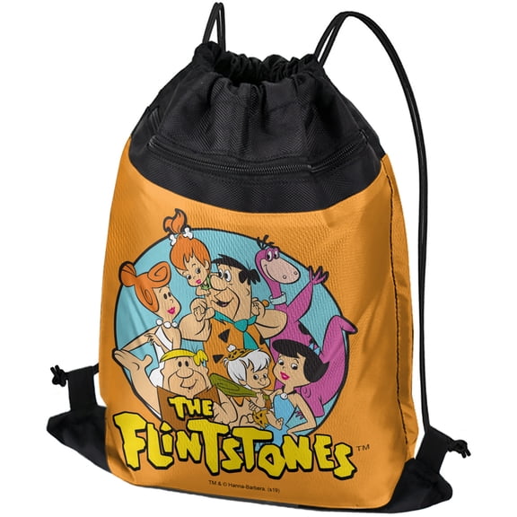 The Flintstones Group Drawstring Backpack Sports Bag Sackpack 17" x 13", Perfect for Gym, Yoga or Practice