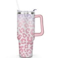 thumbnail image 2 of 40oz Fashion Leopard Pattern Stainless Steel Flip Straw Tumbler Spill Proof Travel Cup Double Wall Vacuum Insulated Coffee Mug with Top Handle, 2 of 6