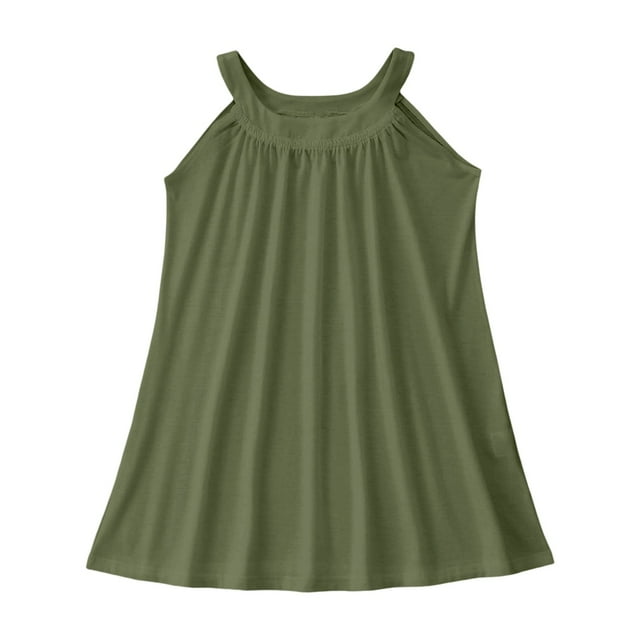 MIASHUI Robe de Plage d'Été pour Filles Sans Manches Style Décontracté pour Jouer en Plein Air et Nager Vert Armée, 13-14 Ans