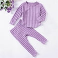 thumbnail image 2 of SERTG Kids Solid Color Round Neck Long Sleeve Tops and Elastic Waist Pants Set Fall Winter Gentle Casual Everyday Two Piece Outfit for Children 0-6 Years(Purple,2 Years), 2 of 6