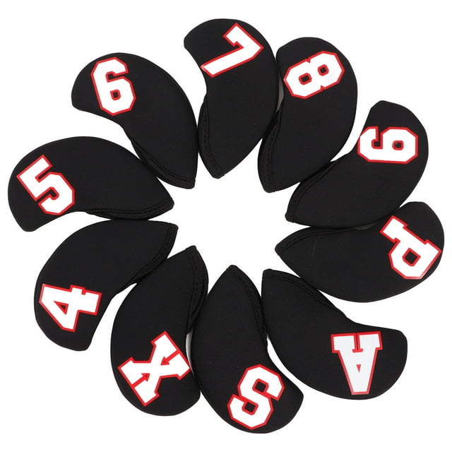 Number Iron Headcover, Neoprene Soft Iron Club Head Cover Set For Protecting Club Black