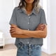 thumbnail image 3 of Mujeres Manga Corta Tops Casual Color Sólido Bolsillo Manga Corta Blusa Botón Arriba Cuello de Giro Casual Blusas de Manga Corta para Mujeres, 3 of 6