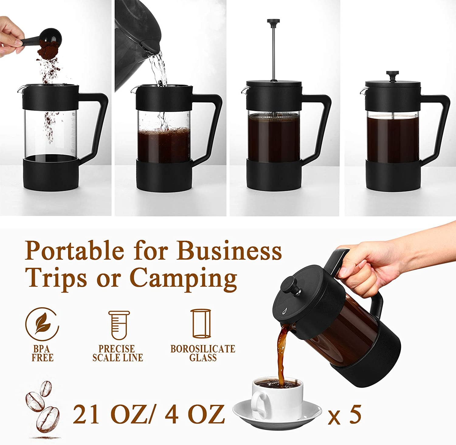 Kepooman 8 Cup French Press Coffee Maker with Triple Filters for Kitchen, Black Kepooman 8 Cup French Press Coffee Maker with Triple Filters for Kitchen, Black